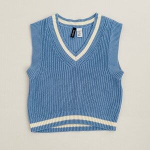 H&M Blue and White Knit Sweater Vest